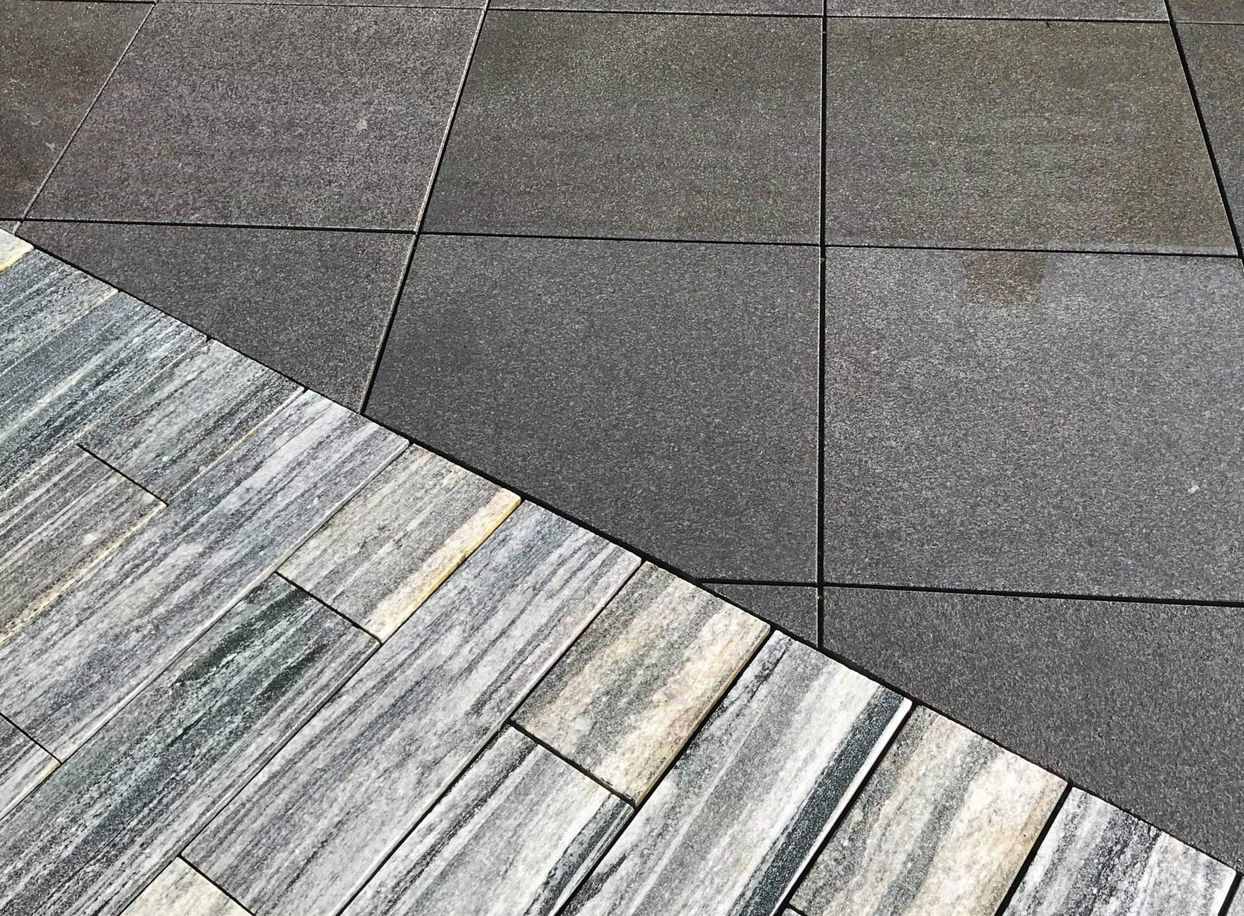 Basalt og skogsfjorden granit belægning